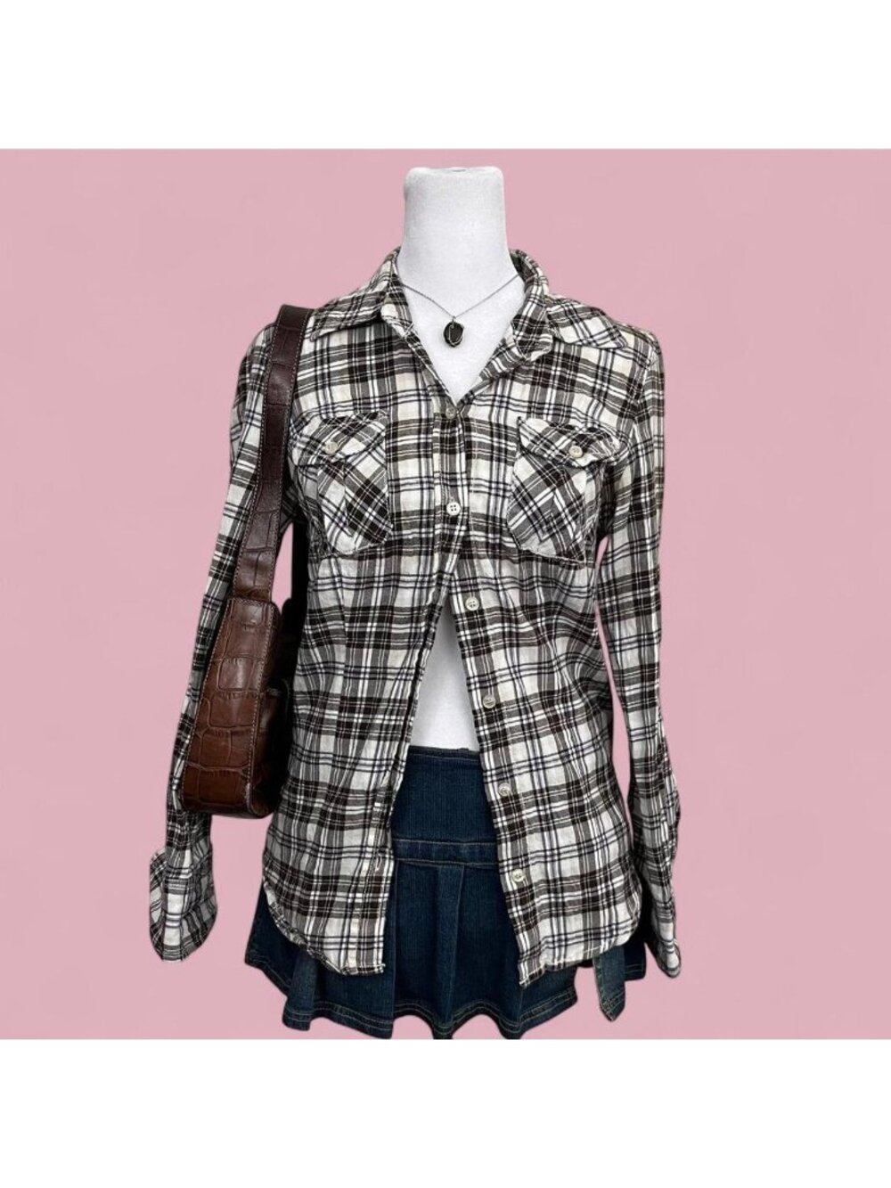 guess plaid western cottagecore flannel button up